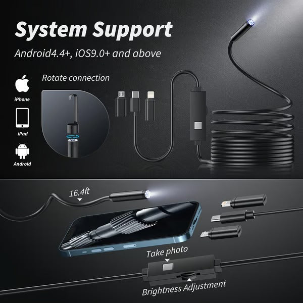 Smartphone Endoscope Camera 1080p 5m Cable Adjustable LED Lights