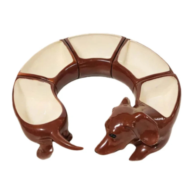 Snack Bowl Set Dachshund-Shaped Glazed Ceramic Five Removable Bowls