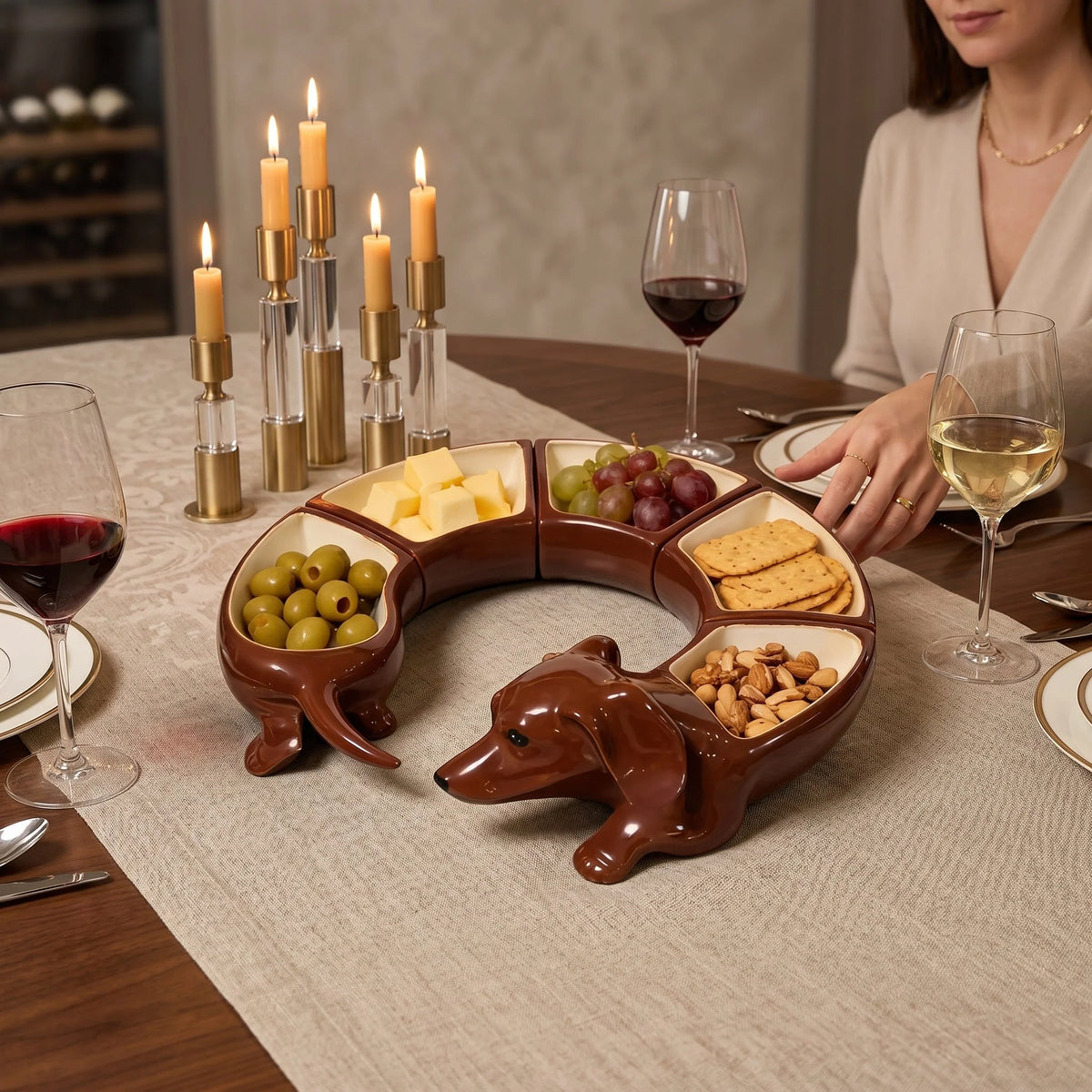 Snack Bowl Set Dachshund-Shaped Glazed Ceramic Five Removable Bowls