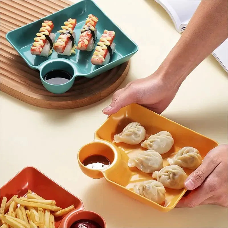 Snack & Dip Plate Integrated Sauce Compartment Lightweight Stackable