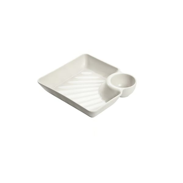 Snack & Dip Plate Integrated Sauce Compartment Stackable