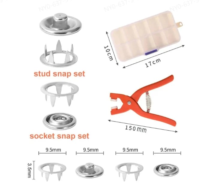 Snap Button Kit Rust-Resistant Stainless Steel Includes Pliers
