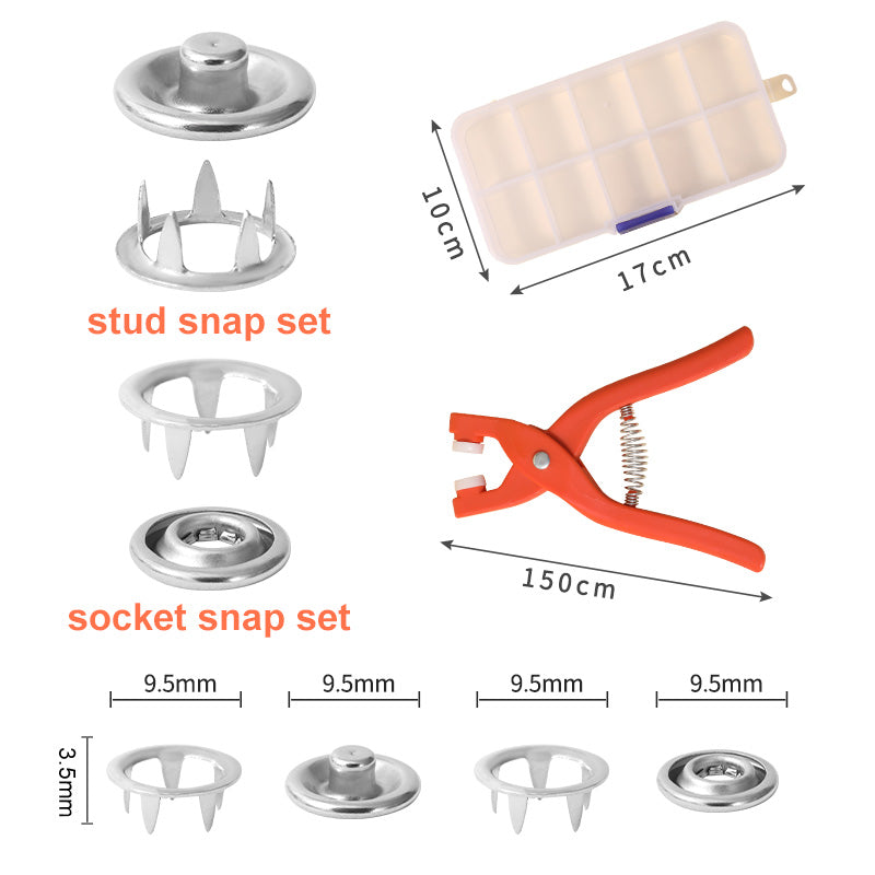Snap Fastener Kit Stainless Steel Set of 50 Pliers Included