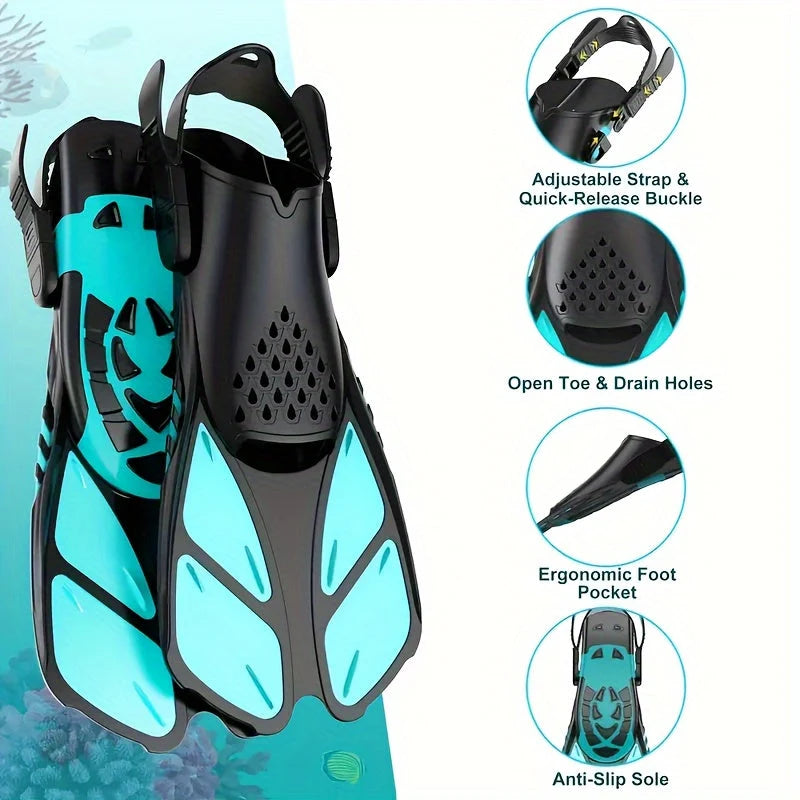 Snorkel Fins Adjustable Buckles Open Heel & Short Blade