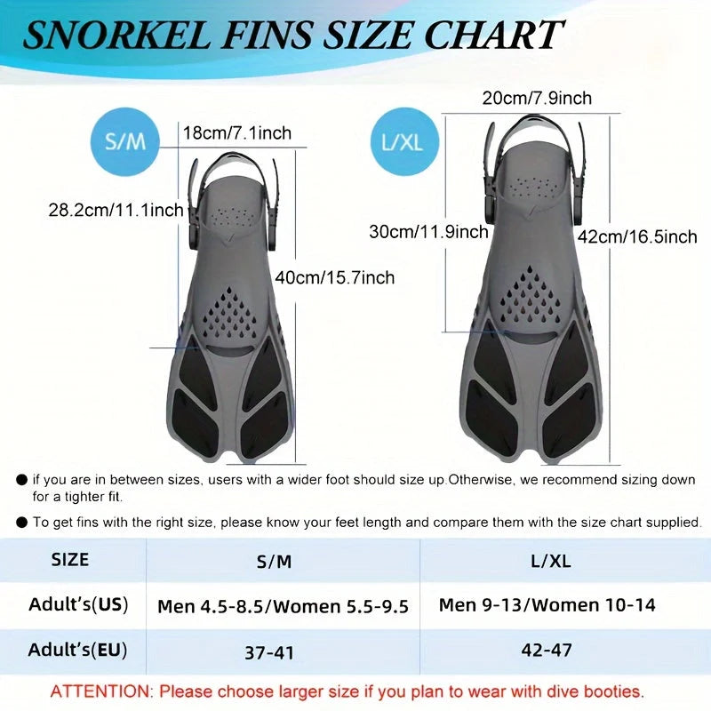 Snorkel Fins Adjustable Buckles Open Heel & Short Blade
