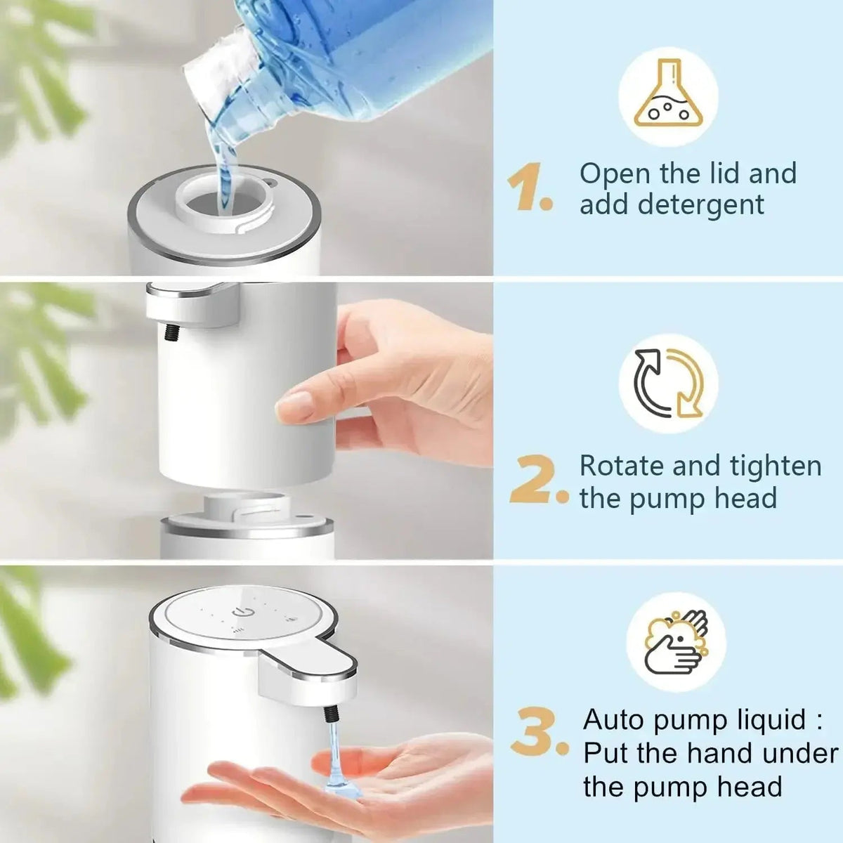 Soap Dispenser Infrared Sensor USB-C Rechargeable & IPX5 Water-Resistant