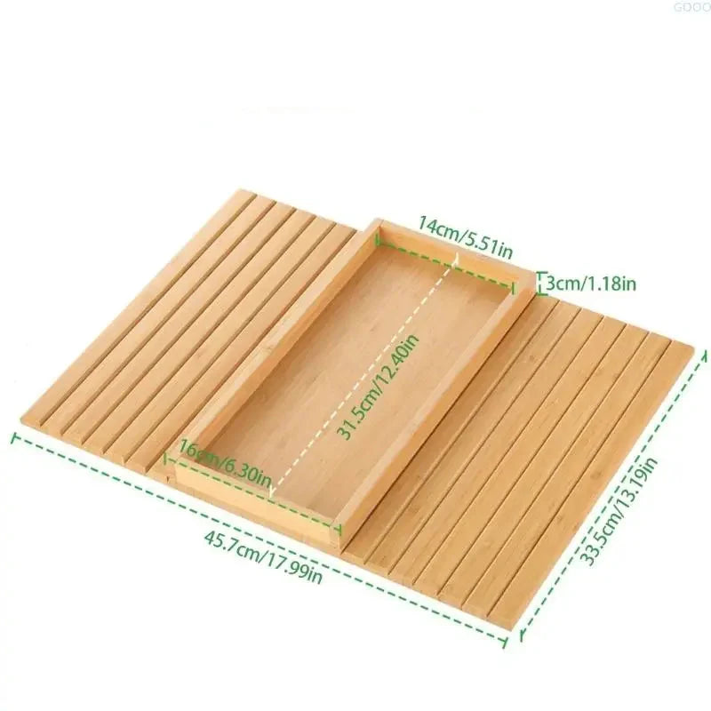 Sofa Armrest Tray Bamboo Adjustable Fit Raised Edge