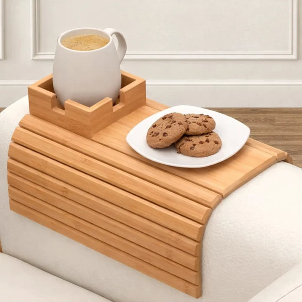 Sofa Armrest Tray Bamboo Non-Slip Universal Clip