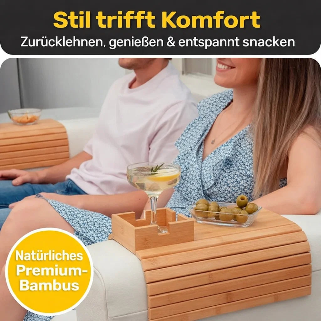 Sofa Armrest Tray Bamboo Non-Slip Universal Clip