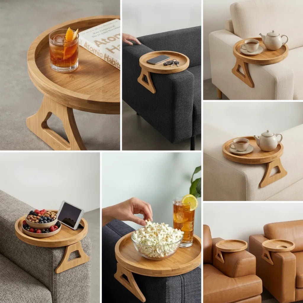 Sofa Armrest Tray Foldable Solid Wood Non-Slip