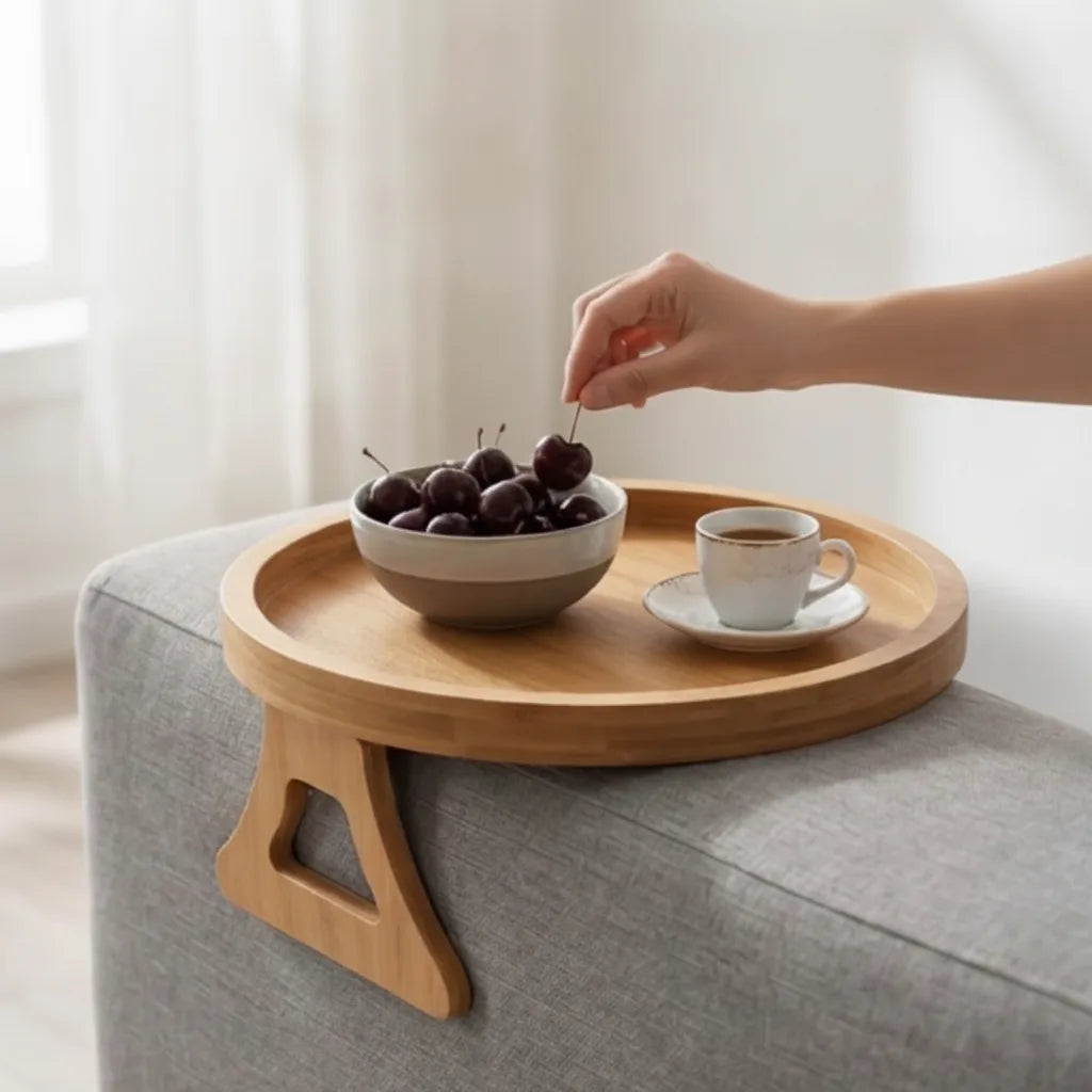 Sofa Armrest Tray Foldable Solid Wood Non-Slip