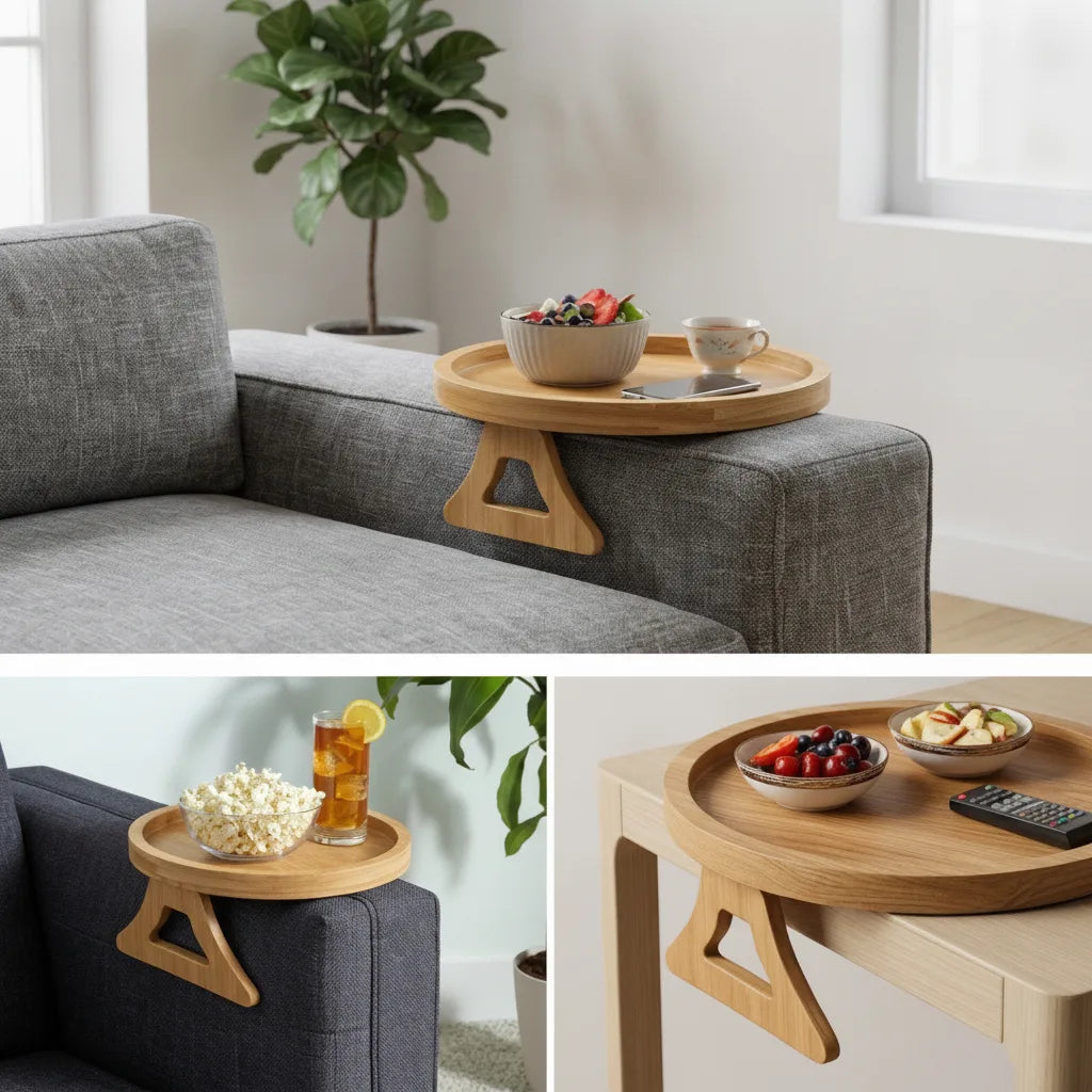 Sofa Armrest Tray Foldable Solid Wood Non-Slip