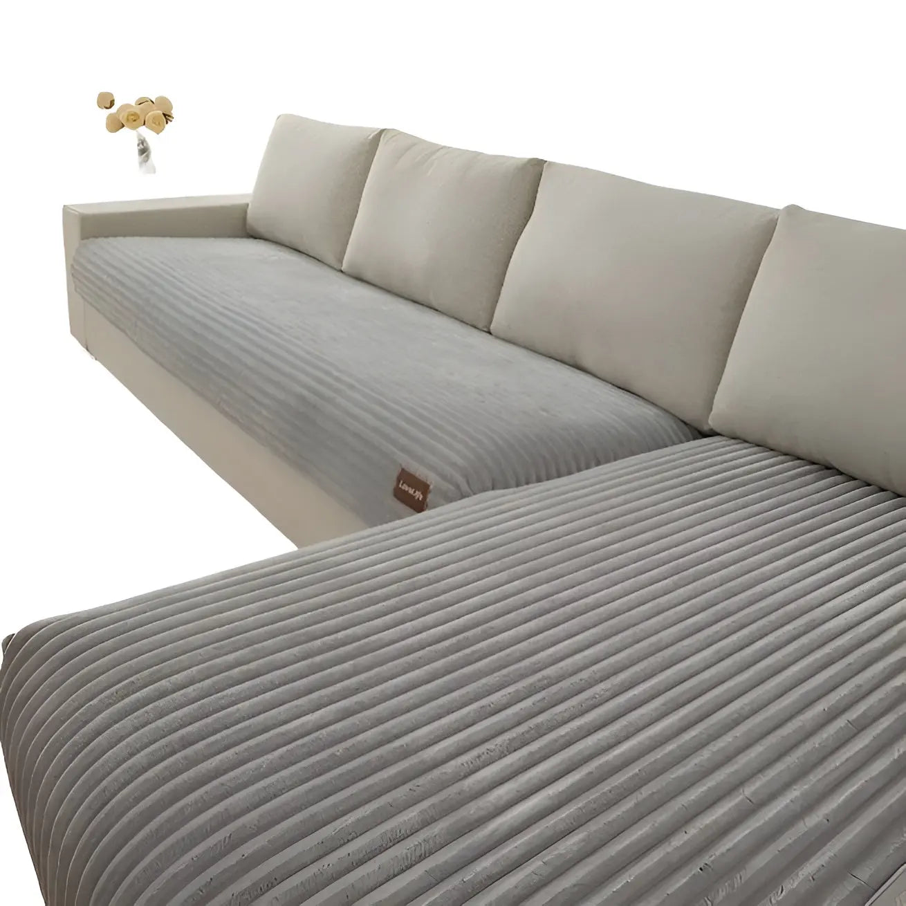 Sofa Cover Ribbed Plush Polyester 2-Piece Non-Slip Backing
