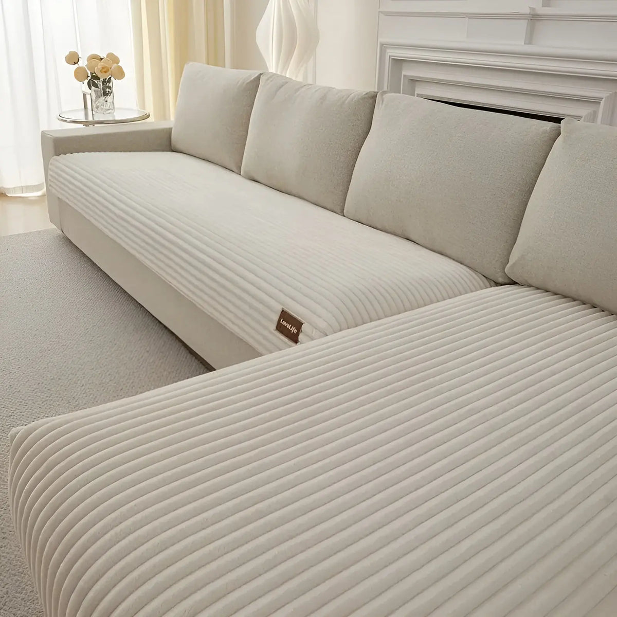 Sofa Cover Ribbed Plush Polyester 2-Piece Non-Slip Backing
