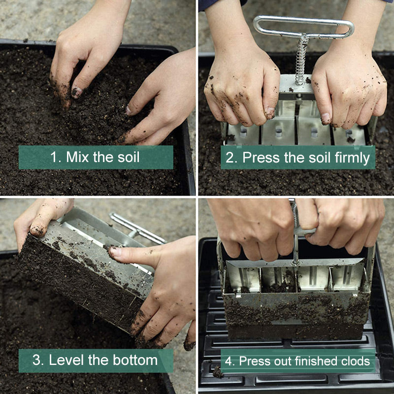 Soil Block Maker Stainless Steel Manual Press Adjustable Sizes
