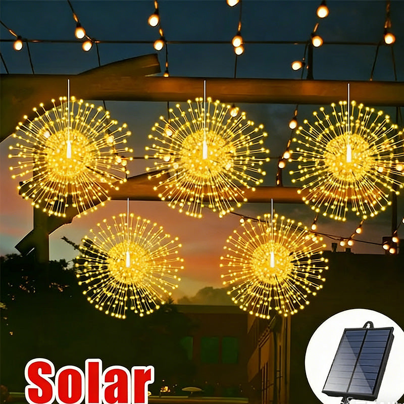 Solar Firework Lights Copper Wire Weatherproof Remote & Timer
