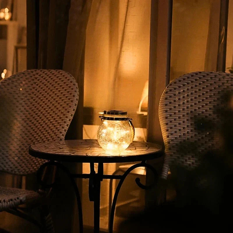 Solar Garden Lantern Auto Dusk Sensor Crackle Glass