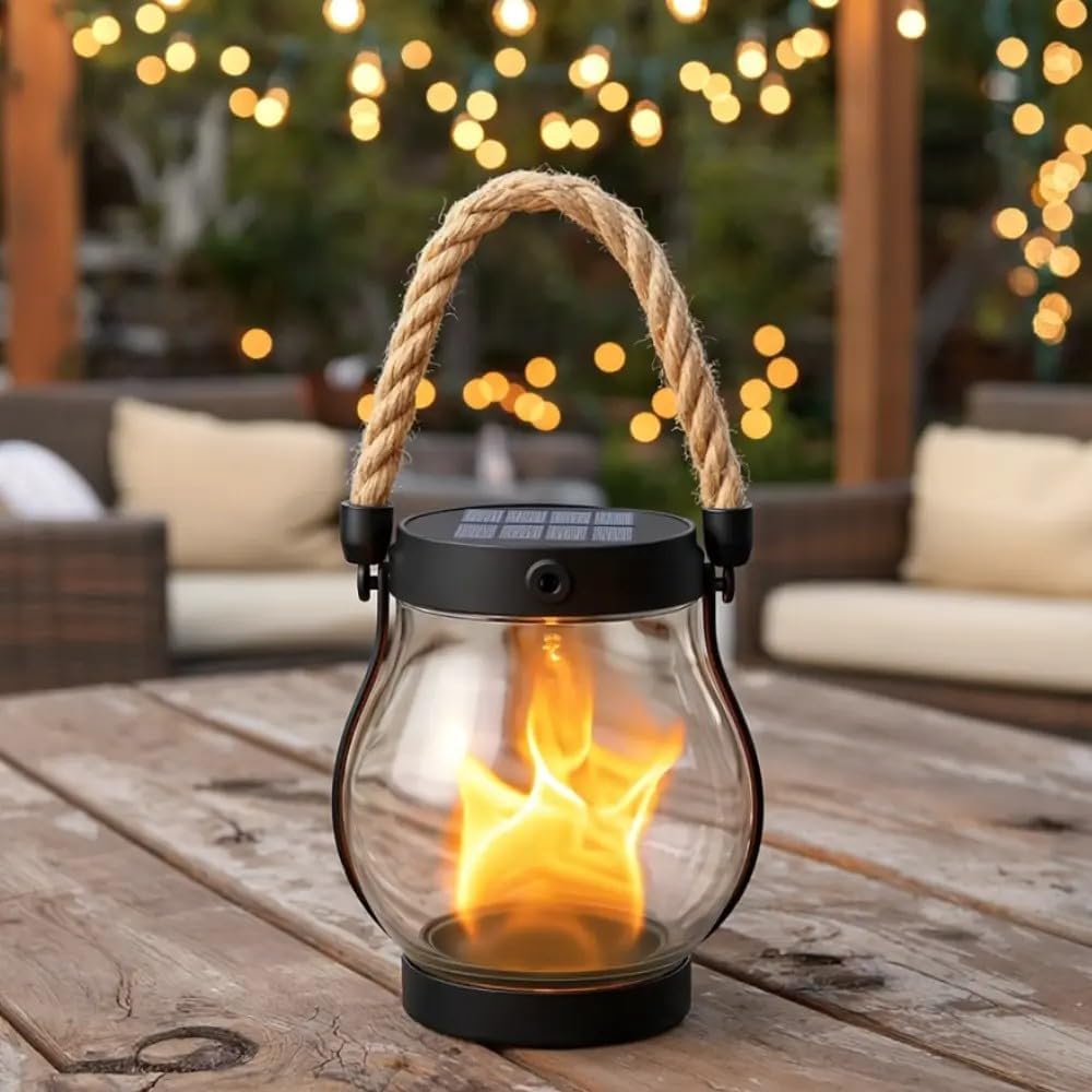 Solar Garden Lantern Flickering Flame Weatherproof 12 Hour Runtime