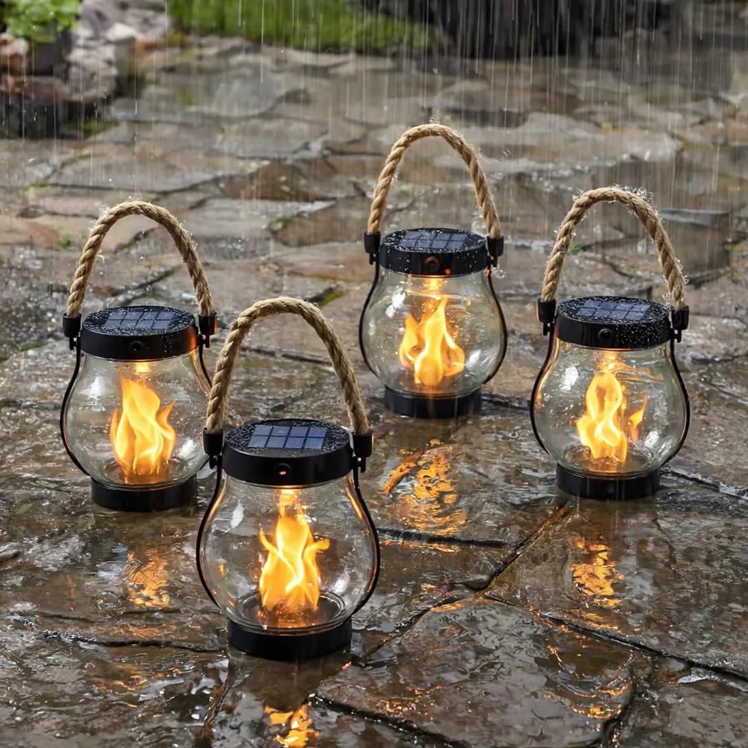 Solar Garden Lantern Flickering Flame Weatherproof 12 Hour Runtime