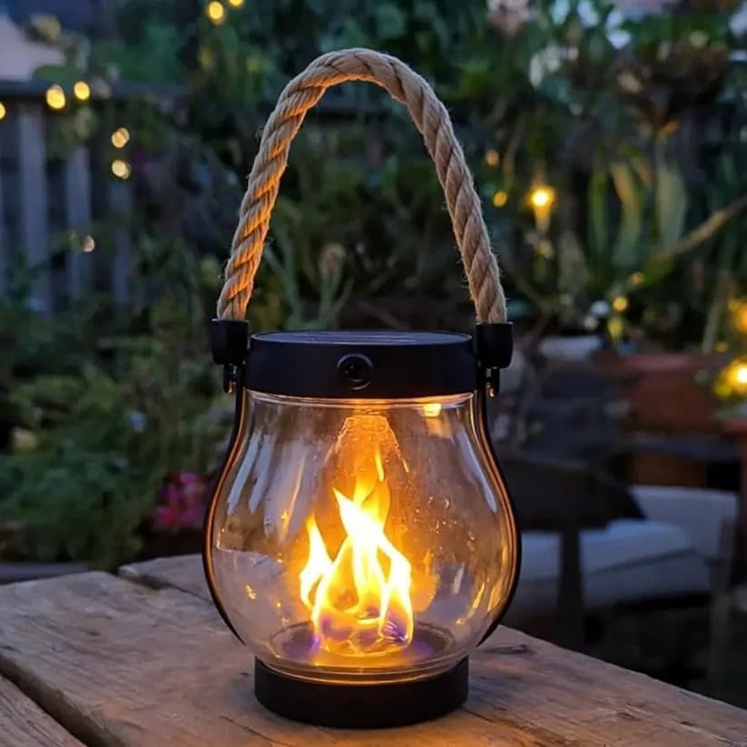 Solar Garden Lantern Flickering Flame Weatherproof 12 Hour Runtime