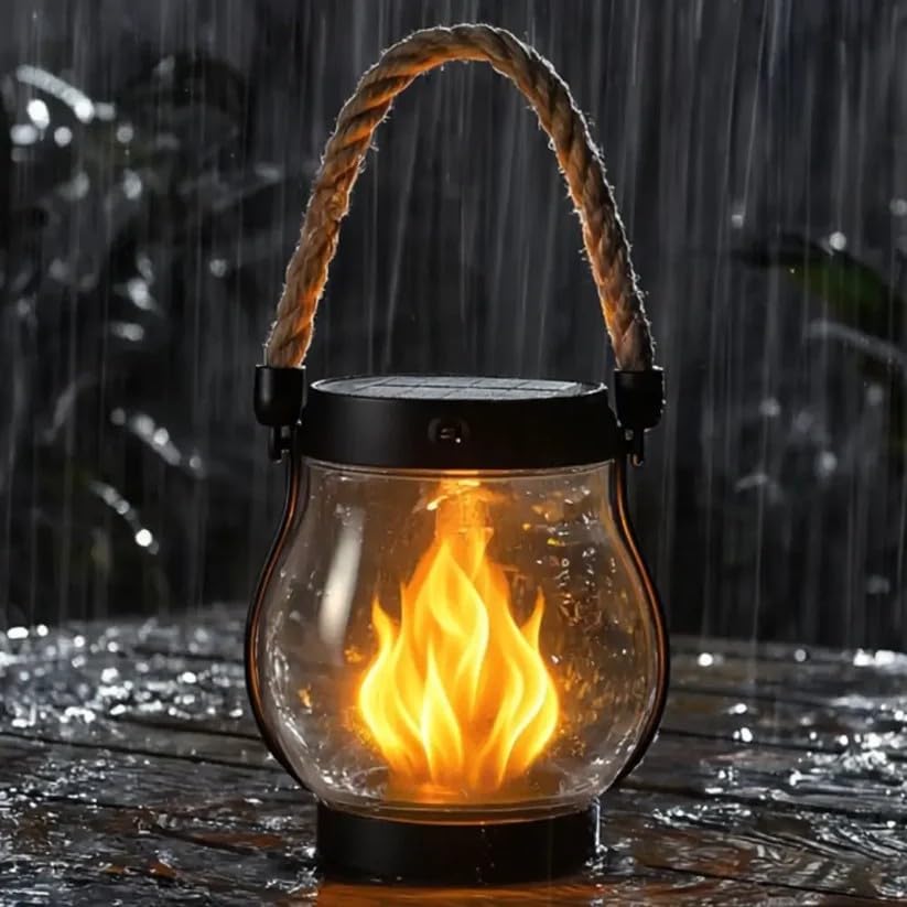 Solar Garden Lantern Flickering Flame Weatherproof 12 Hour Runtime