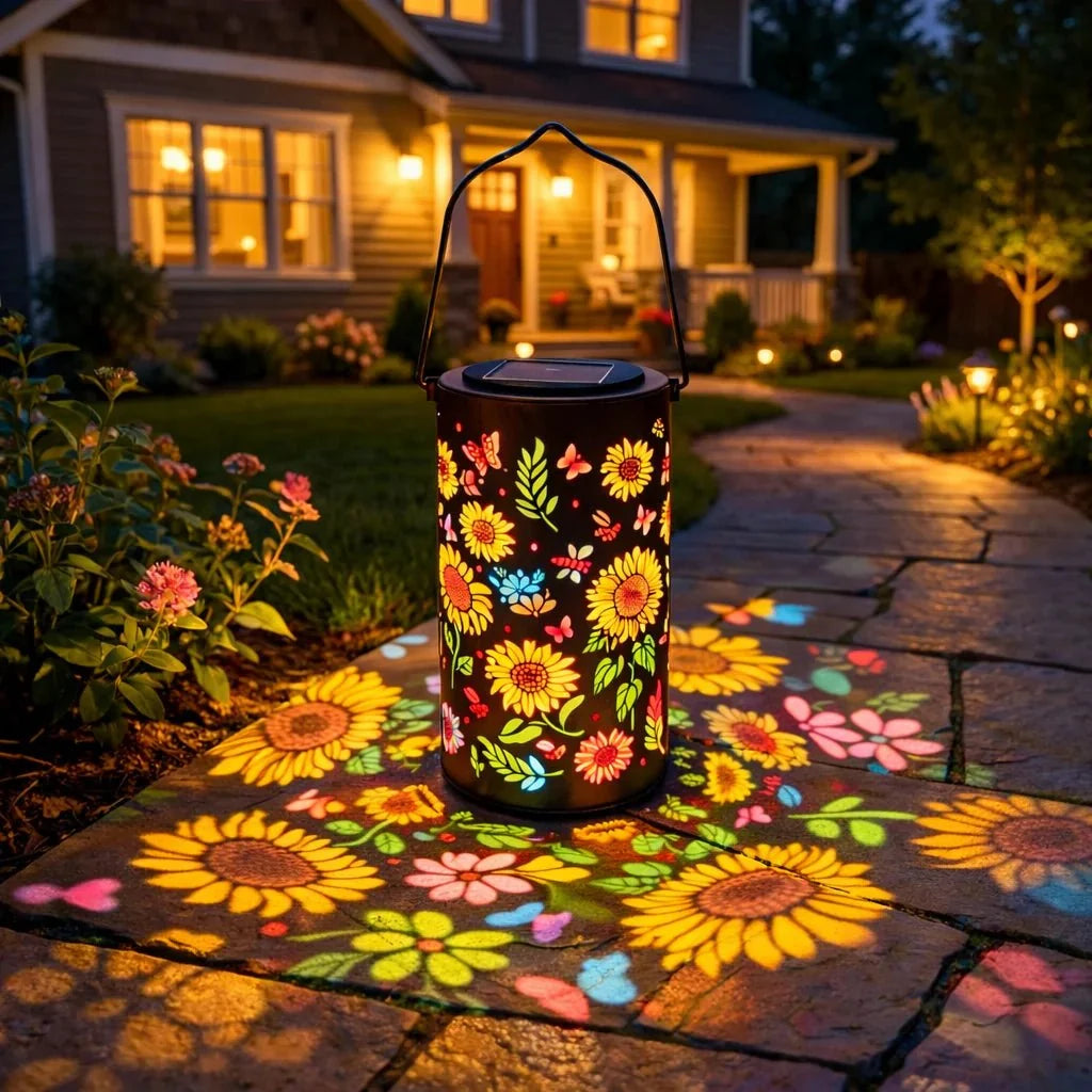 Solar Garden Lantern Flower & Butterfly Projection Dusk-To-Dawn