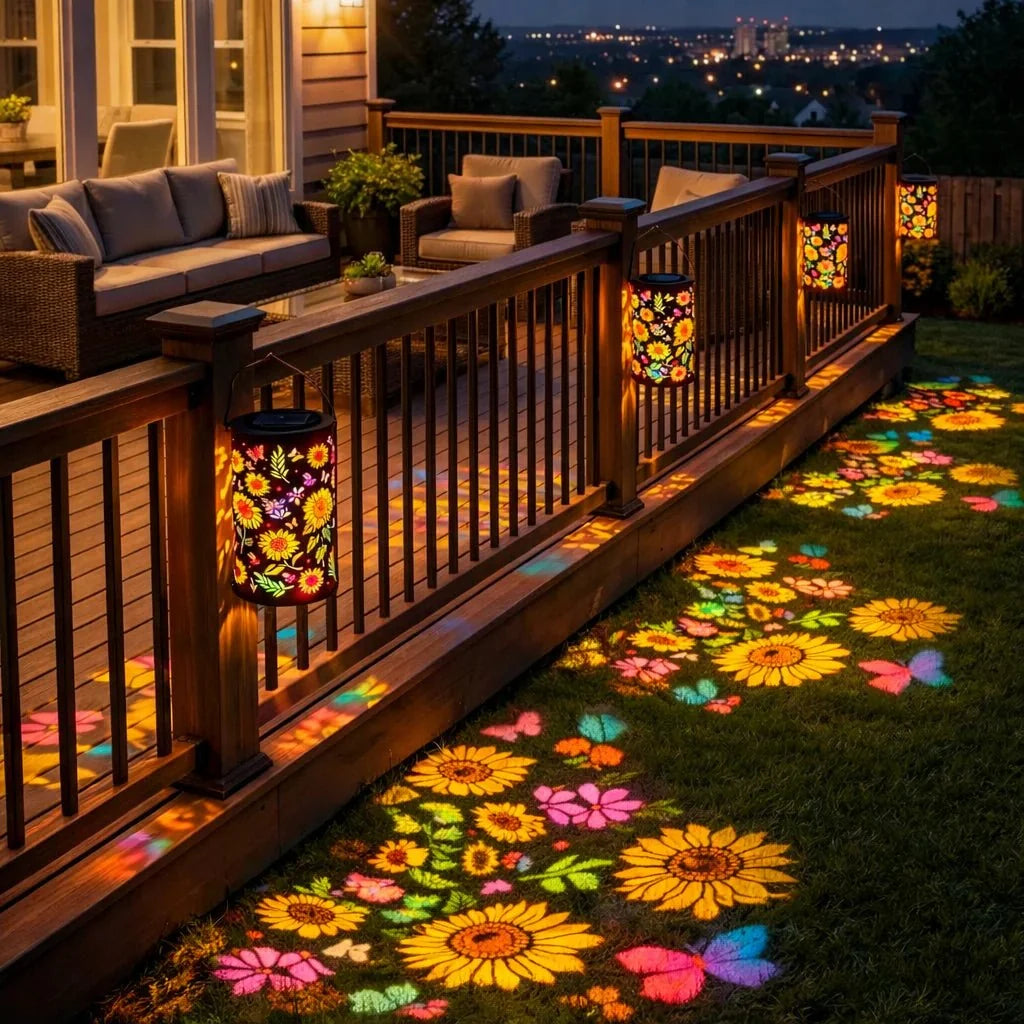 Solar Garden Lantern Flower & Butterfly Projection Dusk-To-Dawn