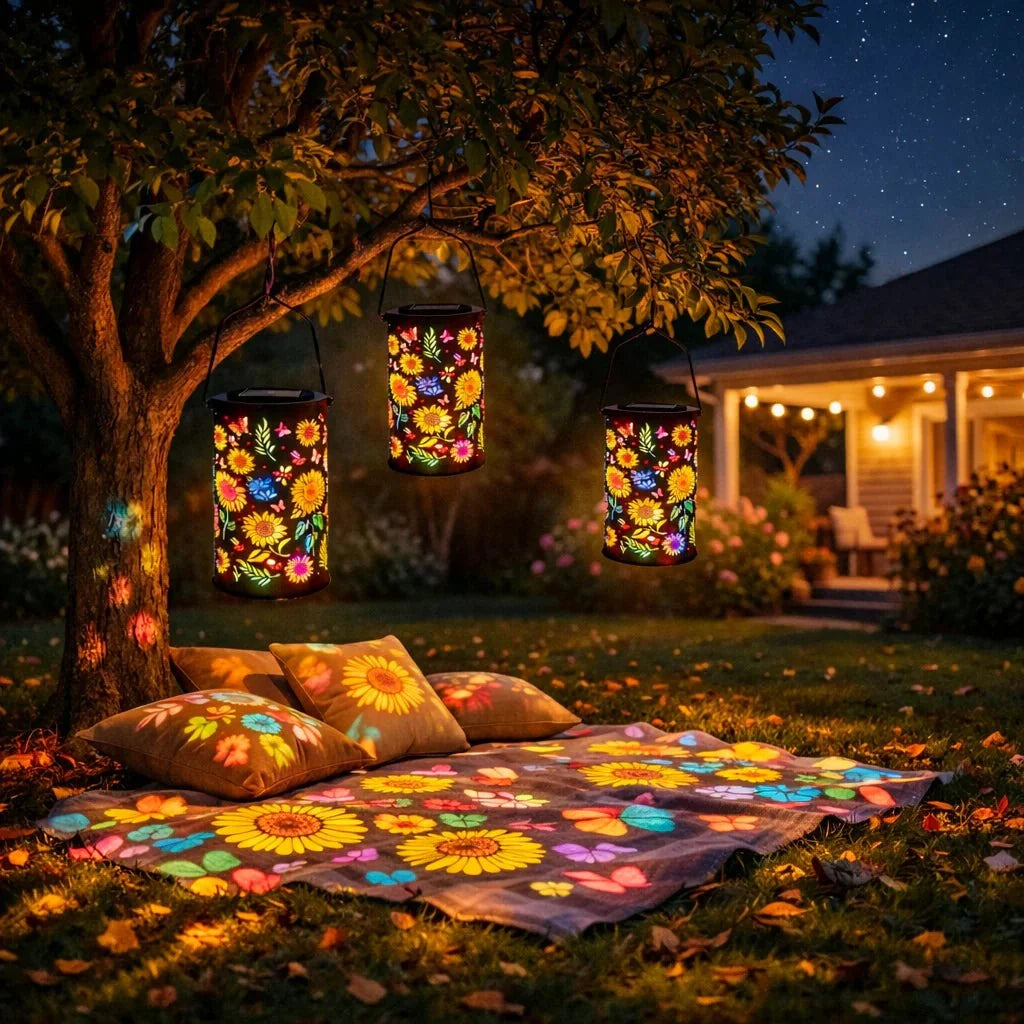 Solar Garden Lantern Flower & Butterfly Projection Dusk-To-Dawn