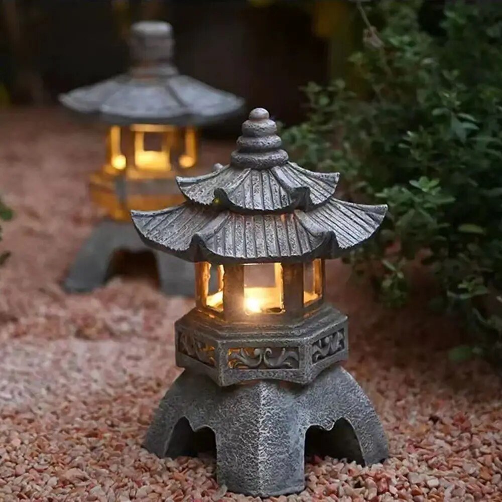 Solar Garden Lantern Pagoda Design LED Weather-Resistant Resin