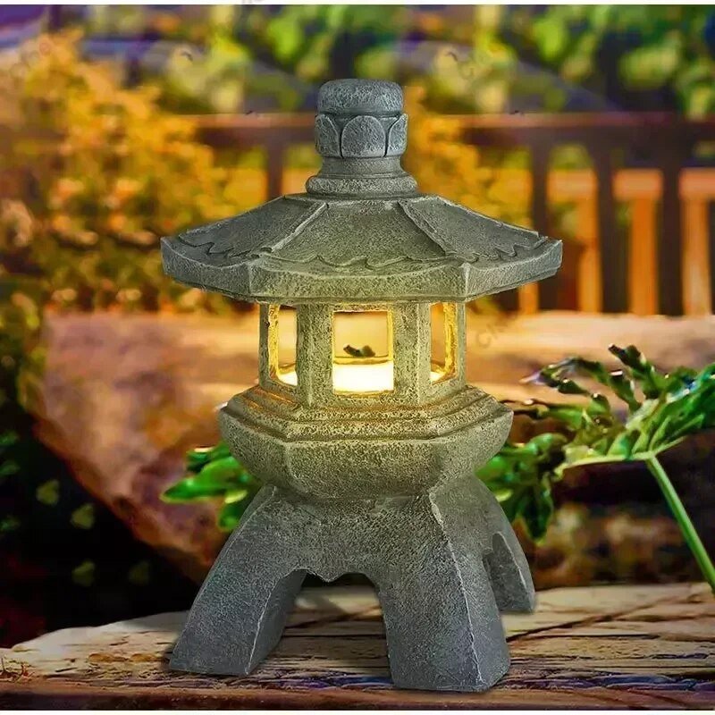 Solar Garden Lantern Pagoda Design LED Weather-Resistant Resin