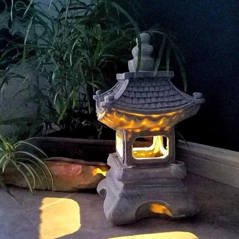 Solar Garden Lantern Pagoda Design LED Weather-Resistant Resin