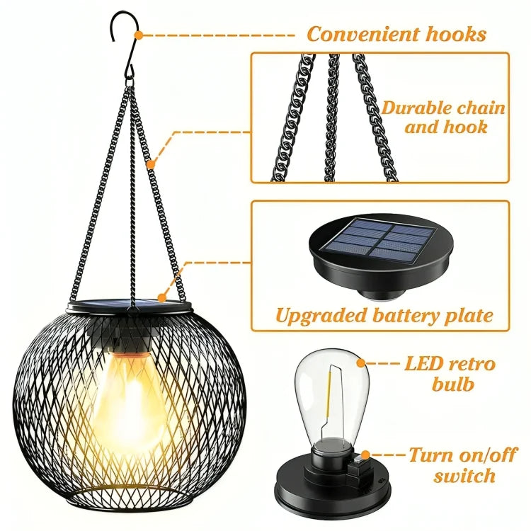 Solar Garden Lantern Warm Light 36-Hour Weatherproof Hanging