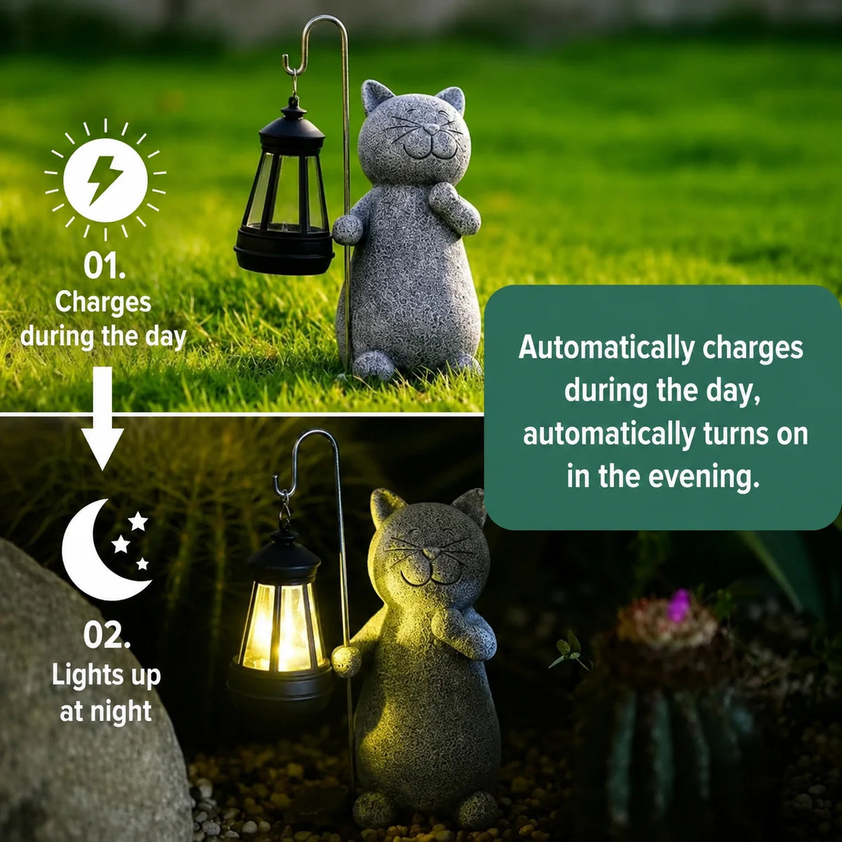 Solar Garden Light Cat Figurine Warm White LED