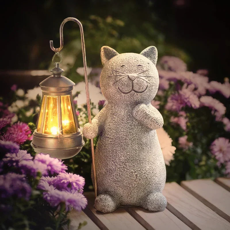 Solar Garden Light Cat Figurine Warm White LED