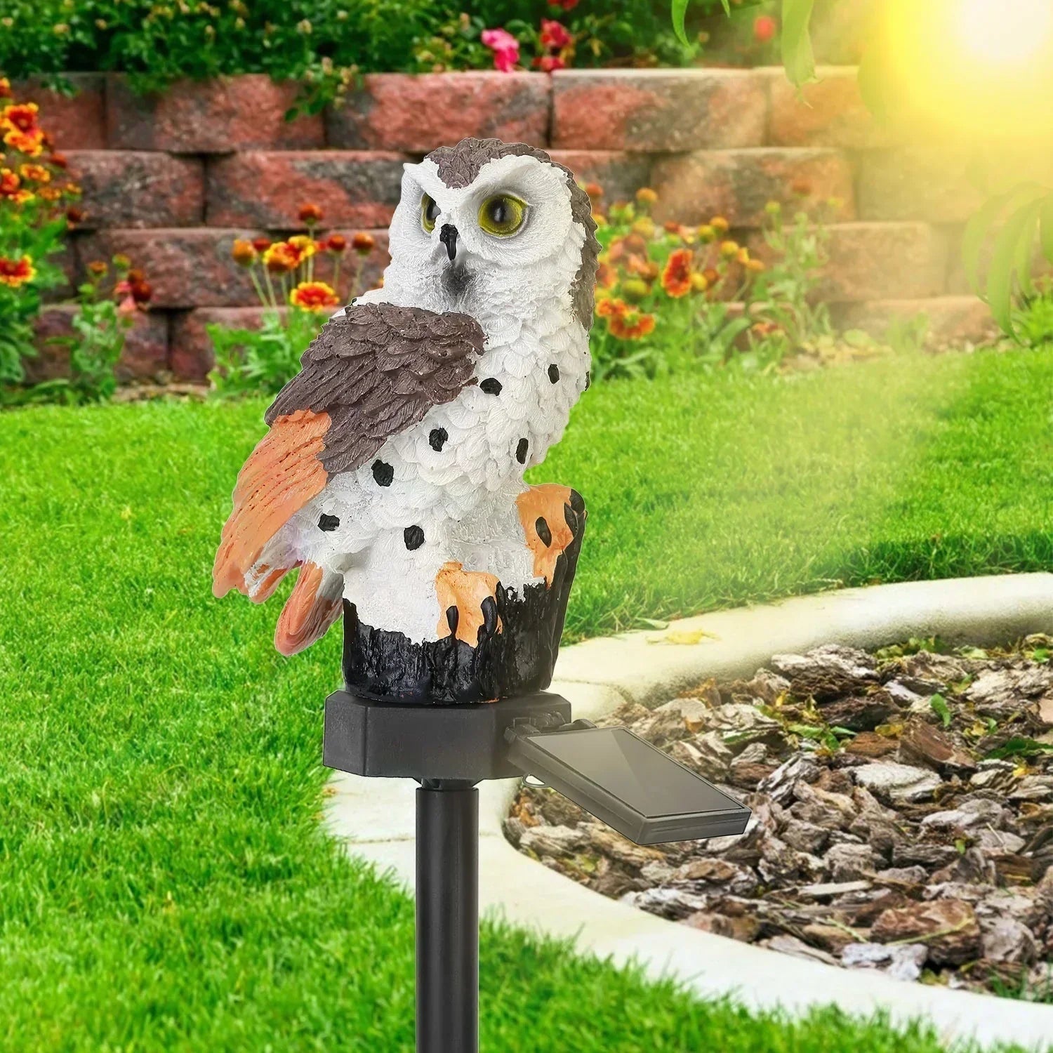 Solar Garden Light Owl Design Dusk-To-Dawn Weatherproof Resin