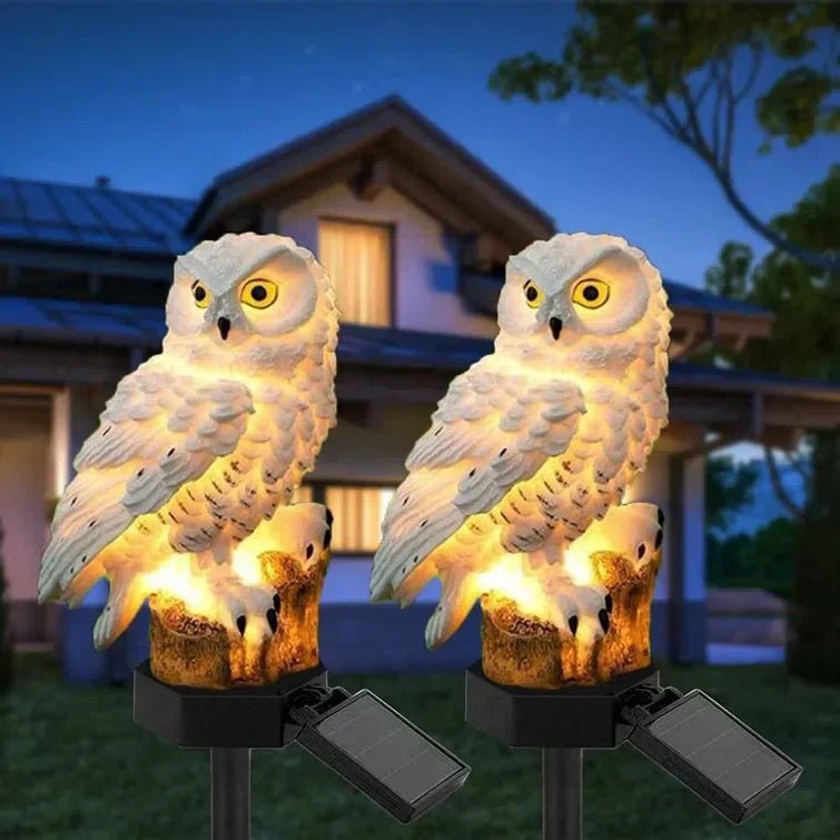 Solar Garden Light Owl Design Dusk-To-Dawn Weatherproof Resin
