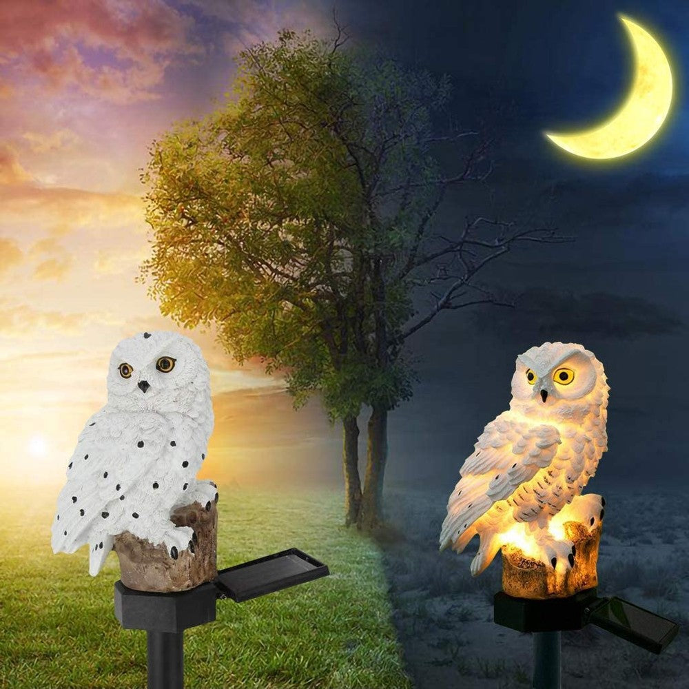 Solar Garden Light Owl Design Dusk-To-Dawn Weatherproof Resin