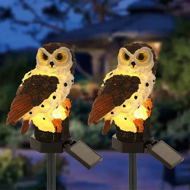 Solar Garden Light Owl Design Dusk-To-Dawn Weatherproof Resin