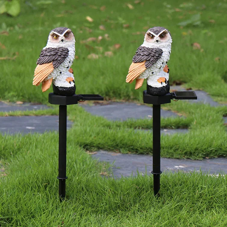 Solar Garden Light Owl Design Dusk-To-Dawn Weatherproof Resin