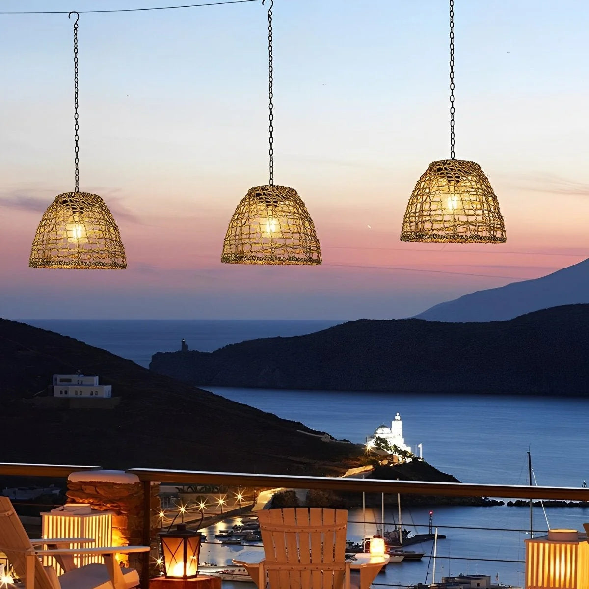 Solar Lantern Automatic Handwoven Rattan Weatherproof