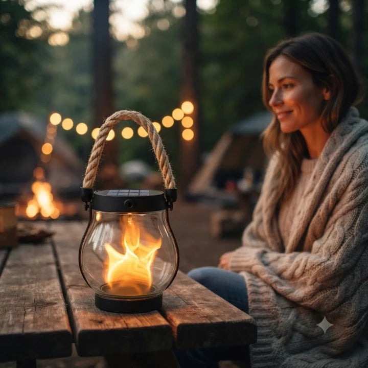 Solar Lantern Realistic Flame Flicker USB-C Rechargeable Weatherproof