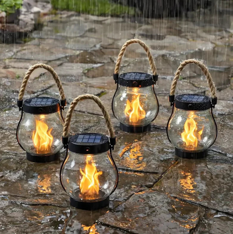 Solar Lantern Realistic Flame Flicker USB-C Rechargeable Weatherproof