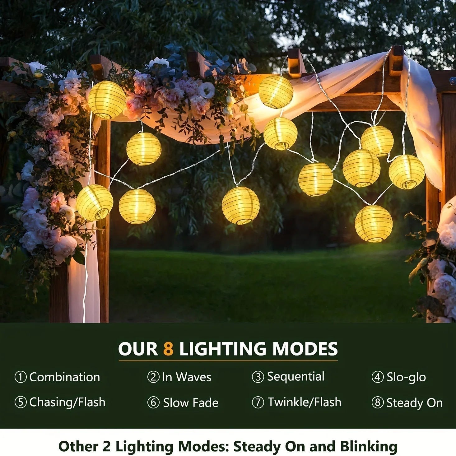 Solar Lantern String Lights Solar-Powered 8-Hour IP65 Weatherproof
