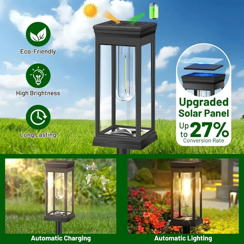 Solar Pathway Lights Lantern Filament LED Set of 2