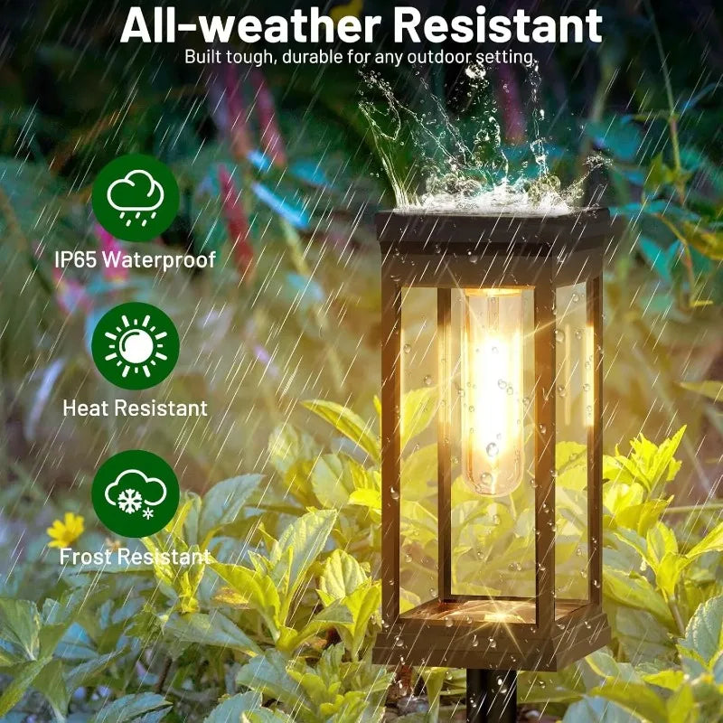 Solar Pathway Lights Lantern Filament LED Set of 2