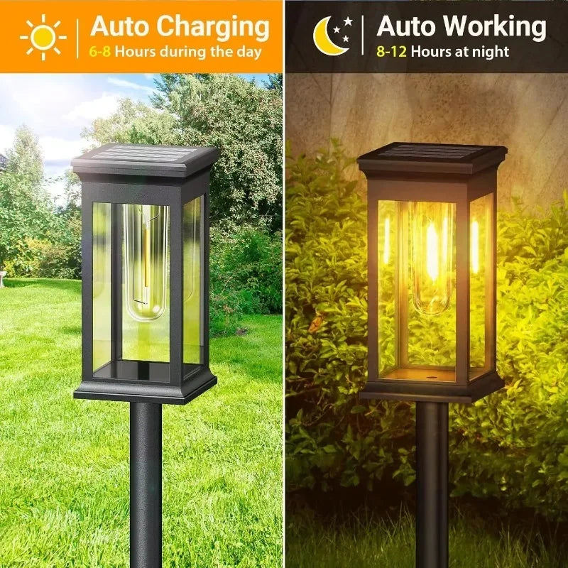 Solar Pathway Lights Lantern Filament LED Set of 2