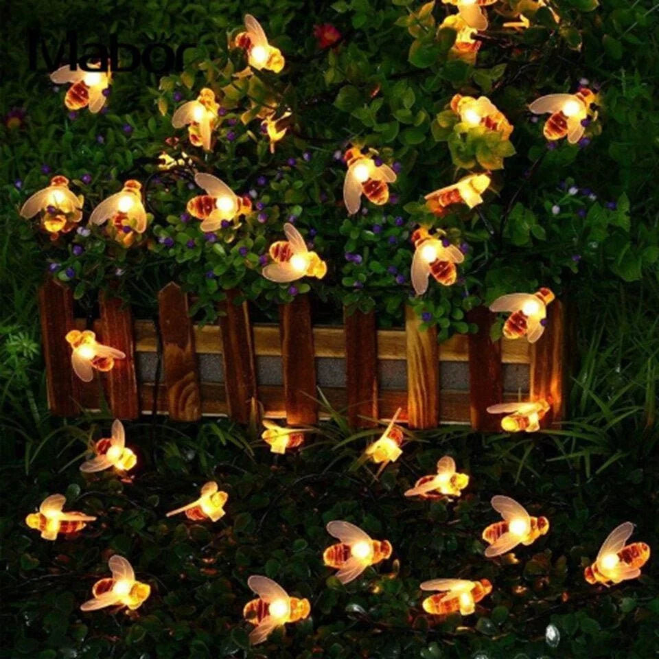 Solar String Lights Bee Design Warm White LEDs Weatherproof