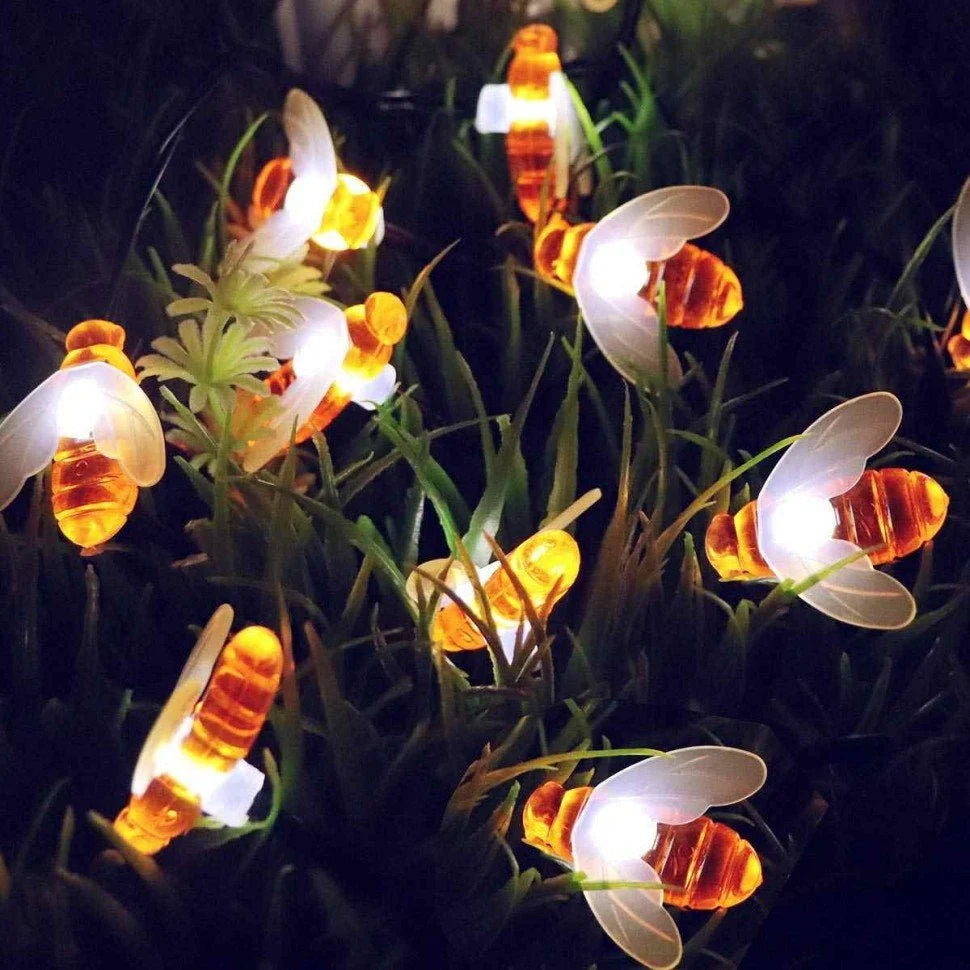 Solar String Lights Bee Design Warm White LEDs Weatherproof