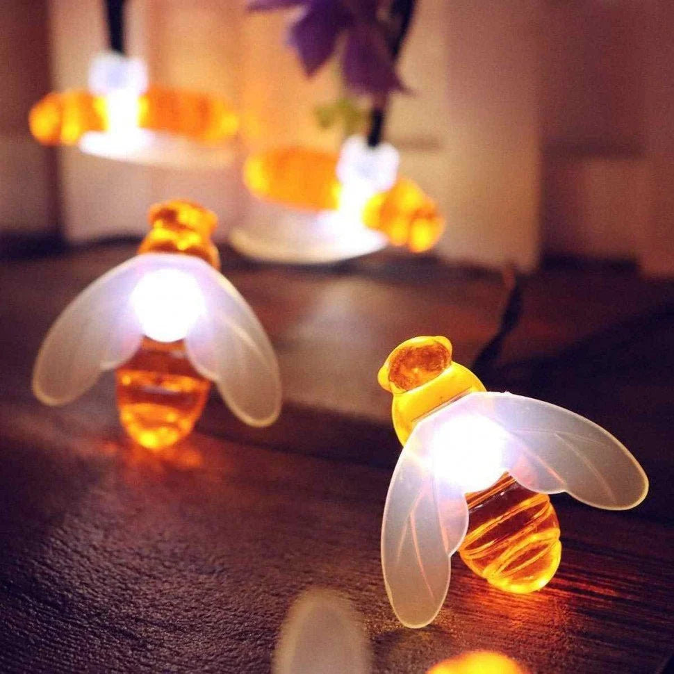 Solar String Lights Bee Design Warm White LEDs Weatherproof
