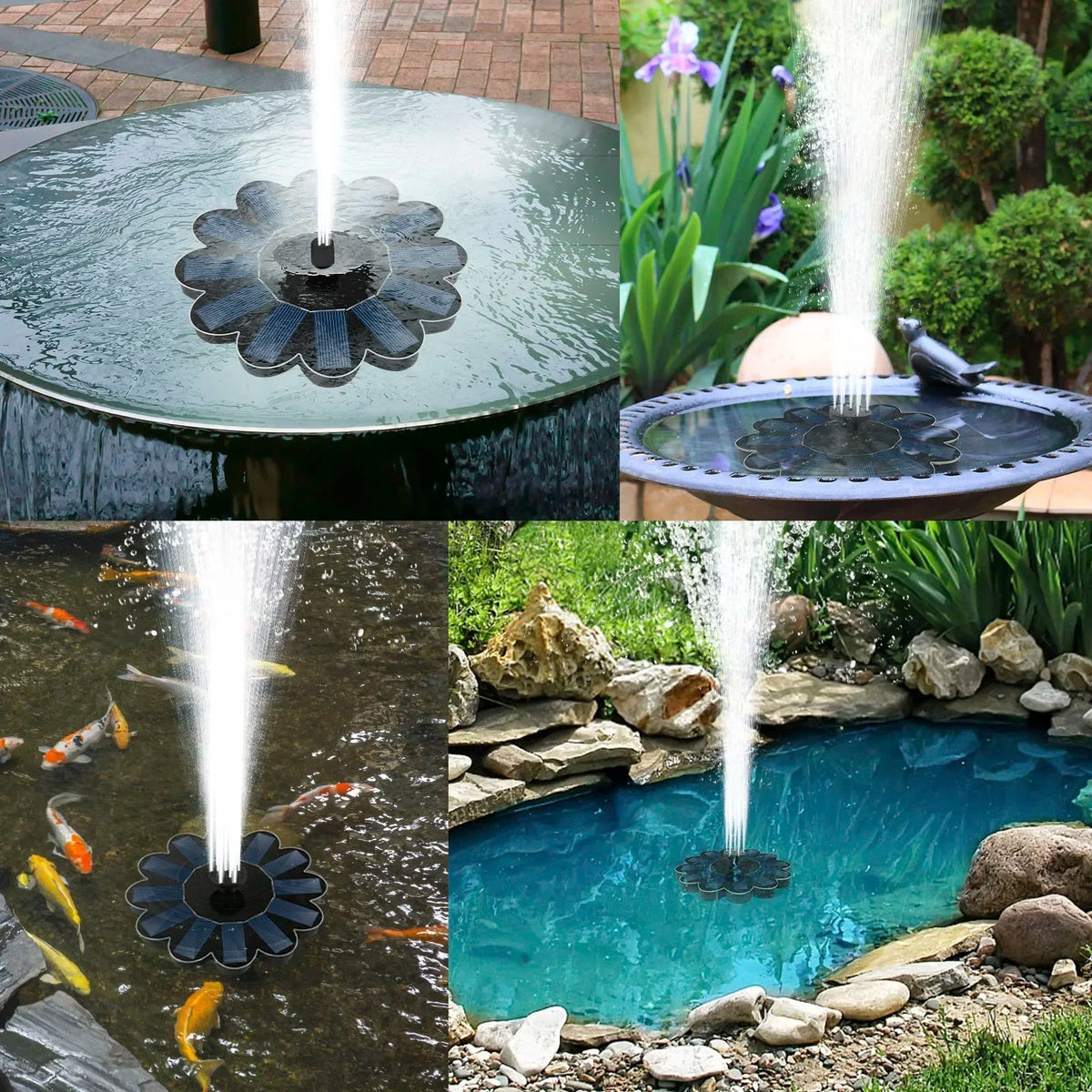 Solar Water Fountain Floating Cable-Free Interchangeable Nozzles